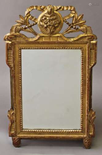 A 19TH CENTURY FRENCH GILTWOOD WALL MIRROR, with a rectangul...