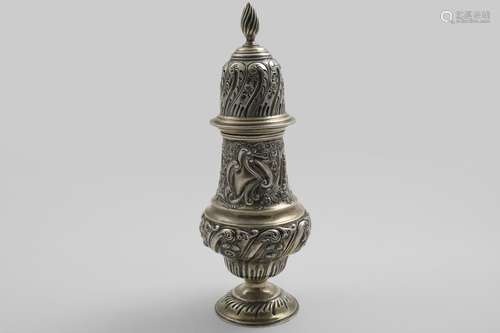 A LATE VICTORIAN LARGE SUGAR CASTER with embossed decoration...