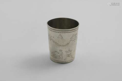 A LATE 18TH CENTURY GERMAN TAPERING BEAKER with engraved bor...