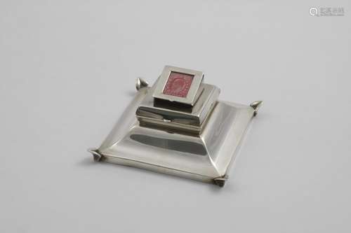 AN EDWARDIAN BEVELLED SQUARE INKWELL AND STAMP BOX COMBINED ...