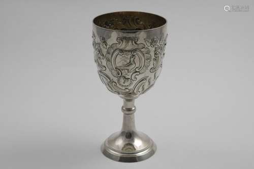 A LATE VICTORIAN EMBOSSED TROPHY GOBLET (for pigeon racing) ...