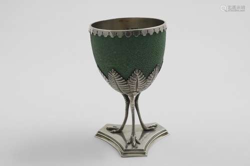 AUSTRALIA:- A Victorian mounted emu egg goblet on a triform ...