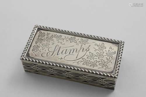 AN EDWARDIAN RECTANGULAR STAMP BOX with pierced sides, and a...