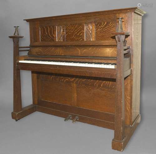 ARTS & CRAFTS PIANO - DALE FORTY an oak cased overdamped and...