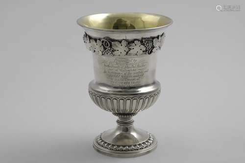 A GEORGE III GOBLET with a campana-shaped bowl, decorated wi...