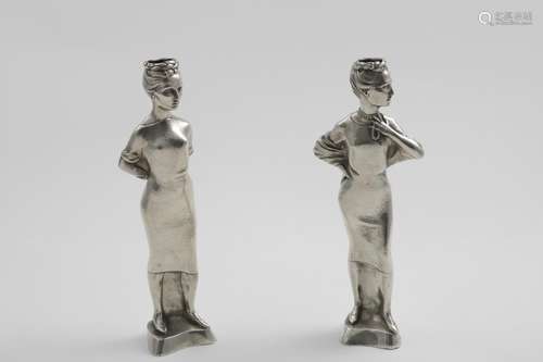 A PAIR OF LATE 20TH CENTURY SCULPTED FIGURAL CANDLESTICKS ea...