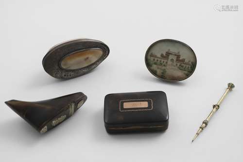 A GEORGE III MOUNTED SHELL SNUFF BOX with chased decoration,...