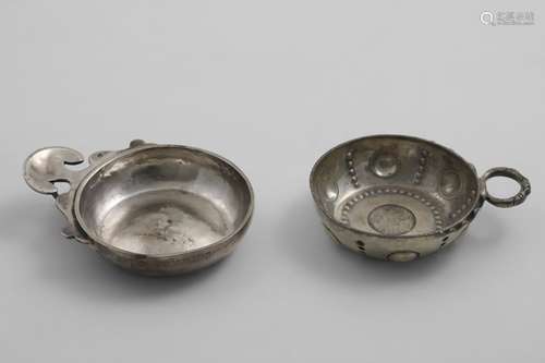 A 19TH CENTURY FRENCH WINE TASTER with a ring handle, a kidn...