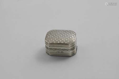 A GEORGE III ENGRAVED NUTMEG GRATER rectangular with cut cor...