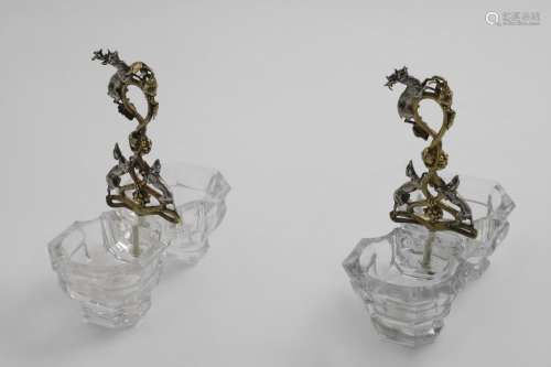 A PAIR OF VICTORIAN PARCELGILT MOUNTED ROCK CRYSTAL SALTS wi...