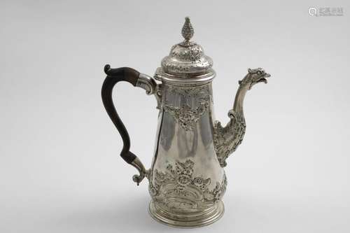 A GEORGE II COFFEE POT with a tapering body, a tucked-in bas...