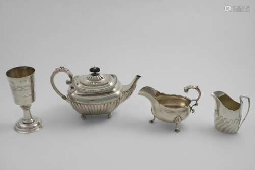 A MIXED LOT:- An Edwardian part-fluted tea pot, by James Dix...