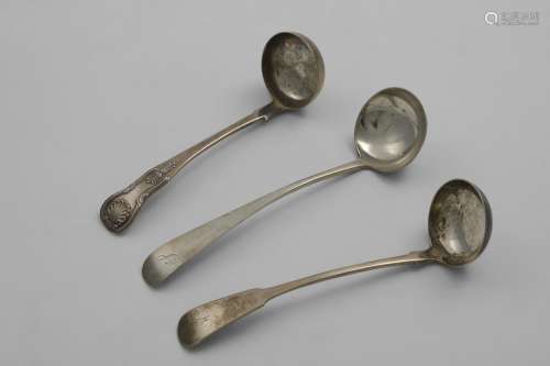 THREE SCOTTISH PROVINCIAL TODDY LADLES:- A King's pattern ex...