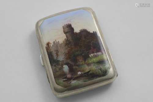 A VICTORIAN CIGARETTE CASE decorated on the cover in polychr...