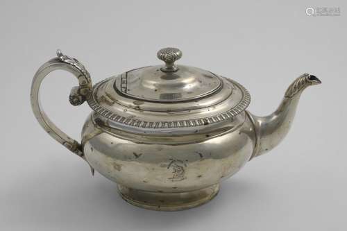 A GEORGE III SCOTTISH TEA POT of compressed circular form wi...