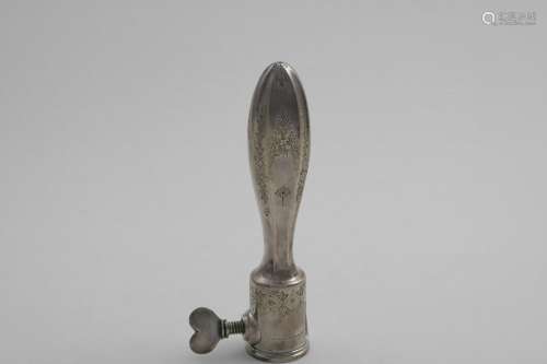 A VICTORIAN ELECTROPLATED HAM-BONE HOLDER with engraved deco...