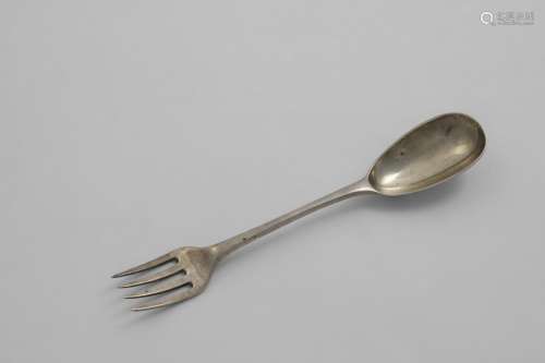 A GEORGE III SPOON CUM FORK with an egg-shaped bowl at one e...