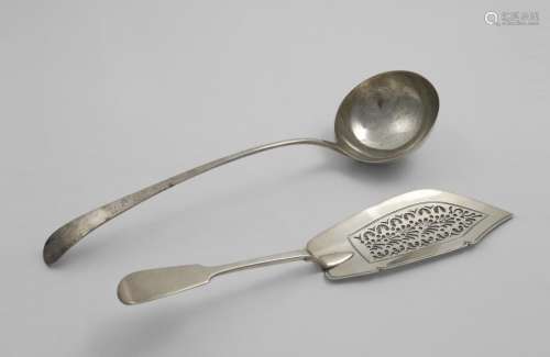 A GEORGE III OLD ENGLISH PATTERN SOUP LADLE maker's mark onl...
