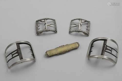 BUCKLES:- A pair of George III buckles with chased and facet...