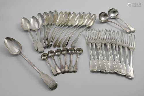 A GEORGE III PART-SERVICE OF FIDDLE PATTERN FLATWARE TO INCL...