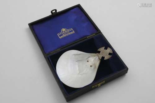 A MID 20TH CENTURY MOUNTED MOTHER OF PEARL SHELL BAPTISMAL S...