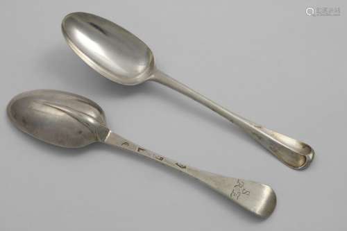 A PAIR OF GEORGE I HANOVERIAN PATTERN TABLE SPOONS with plai...