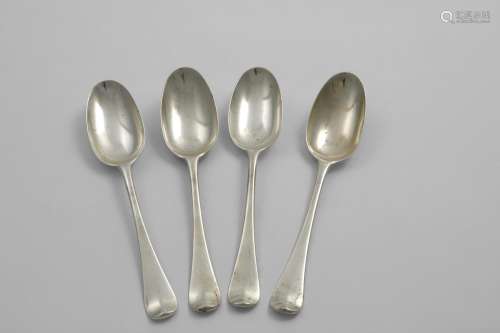 A SET OF FOUR GEORGE I DESSERT SPOONS Hanoverian pattern wit...