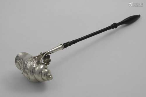 AN EARLY 19TH CENTURY NORWEGIAN PUNCH LADLE with an ebonised...