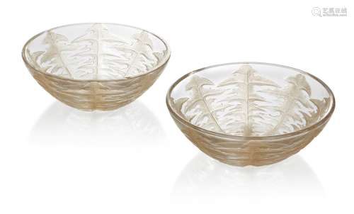 René Lalique (French 1860-1945), a pair of sepia stained ‘Pi...