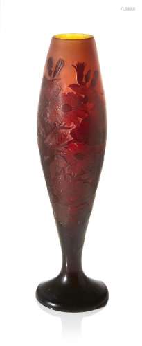 Gallé (French), a tall cameo glass vase c.1910, signed intag...