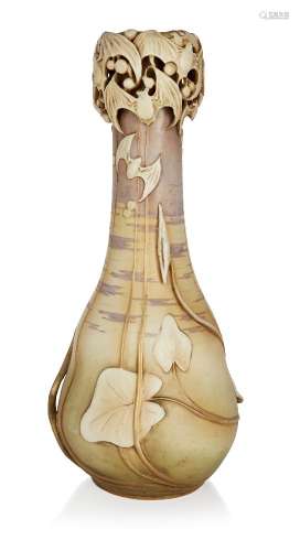 Amphora, a tall ceramic Art Nouveau ‘Bat and Berry’ vase des...