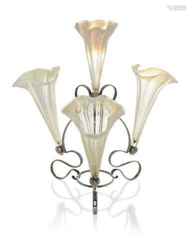 An Art Nouveau electroplated and glass trumpet epergne c.191...