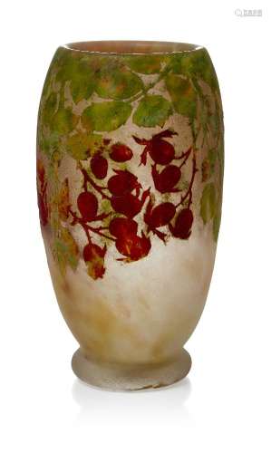 Daum (French), a vitrified cameo glass vase decorated with r...