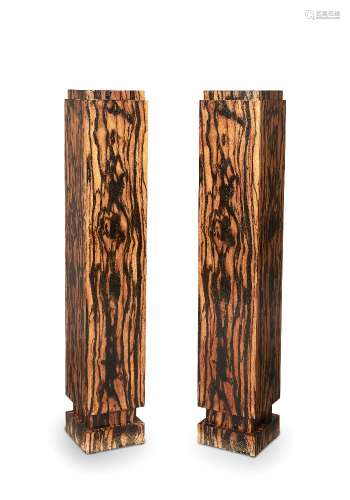 A pair of Art Deco Zebra wood veneered plinths c.1930 With s...
