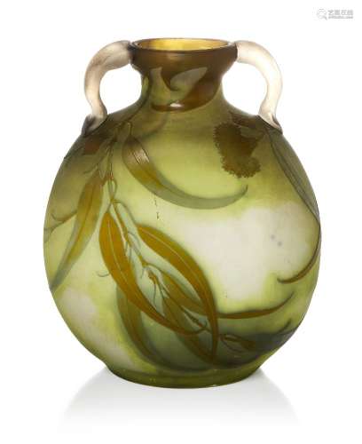 Gallé (French), a twin handled cameo glass vase c.1910, sign...
