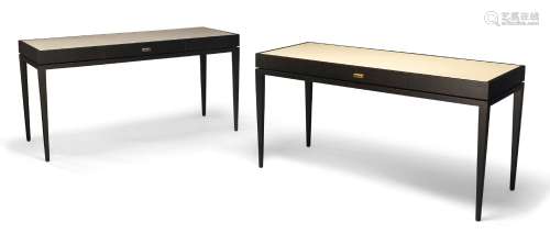 A near pair of contemporary ebonised console tables c.2015 O...