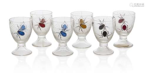 Stuart & Sons, a set of clear glass and enamelled cocktail g...