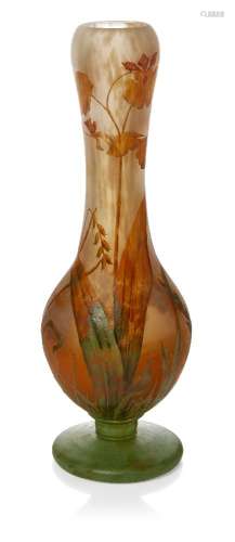 Daum (French), an enamelled glass vase c.1910, signed in rel...