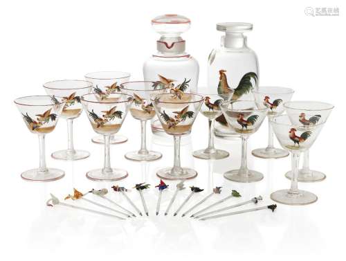 An Art Deco enamelled glass cocktail set c.1935 Comprising: ...