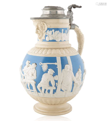 A LARGE GERMAN BIER STEIN, METTLACH, CIRCA 1895