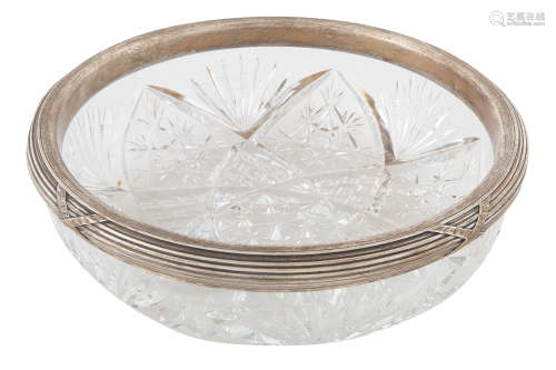 A RUSSIAN SILVER-MOUNTED CUT CRYSTAL BOWL, FABERGE, ST. PETE...