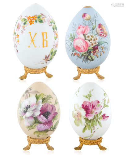 A SET OF FOUR LARGE RUSSIAN PORCELAIN EASTER EGGS, IMPERIAL ...