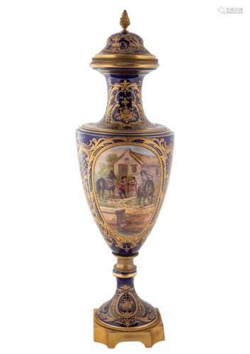 A SEVRES STYLE PORCELAIN URN, GILLY, LATE 19TH CENTURY