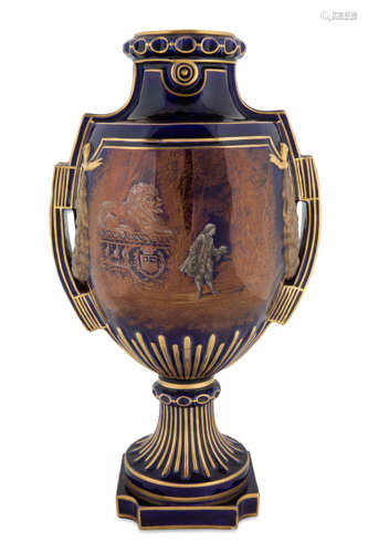 A PORCELAIN COBALT AND GILT VASE, P. PEYROCHE AND A. NICAUD,...