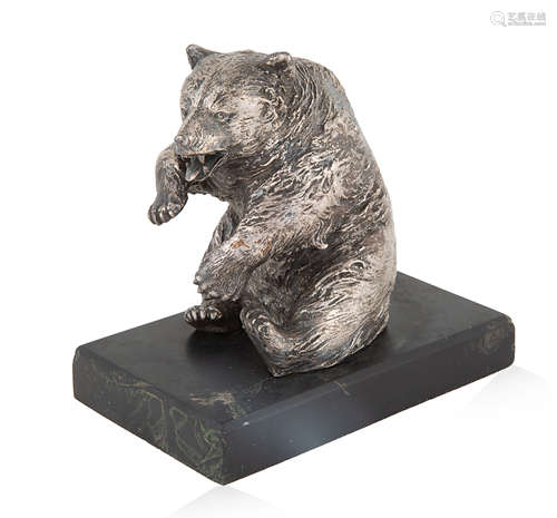 A RUSSIAN-IMPORTED SILVER MODEL OF A BEAR, LATE 19TH-EARLY 2...