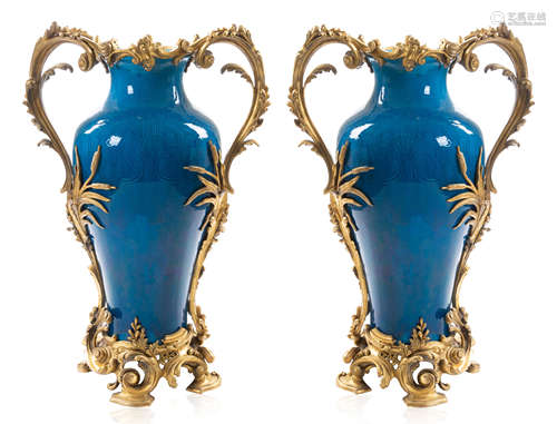 A PAIR OF ORMOLU-MOUNTED PORCELAIN VASES, THE MOUNTS THEODOR...