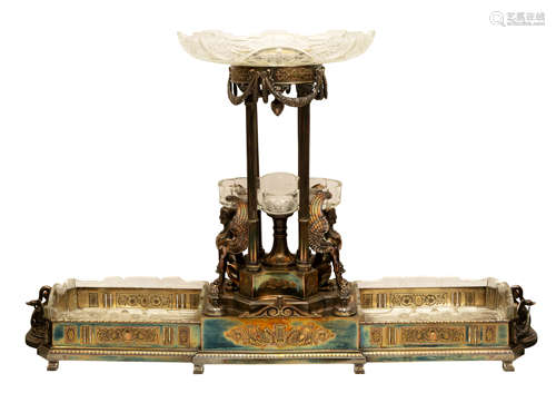 AN EGYPTIAN REVIVAL SILVER-PLATED CENTERPIECE, 20TH CENTURY