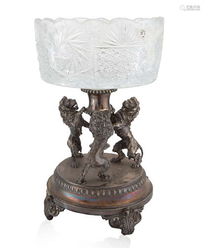 A CONTINENTAL SILVER-PLATED AND GLASS CENTERPIECE, CIRCA 19T...