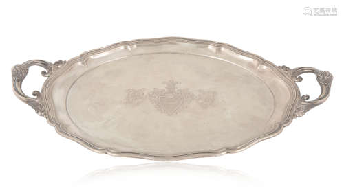 A BRITISH SILVER SERVING TRAY, 19TH CENTURY