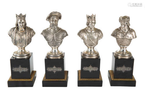 A SET OF FOUR FRENCH SILVER BUSTS, 1819-1838